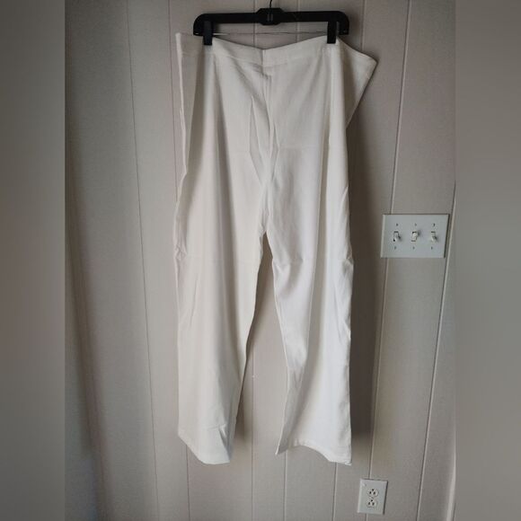 Women’s High-Waisted Wide Leg Dress Pants White 2XL | Elegant Work Trousers - Picture 3 of 7